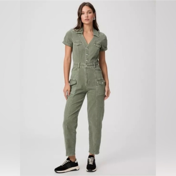 PAIGE Pants - PAIGE, Alexis Olive Green Short-Sleeve Utility Jumpsuit